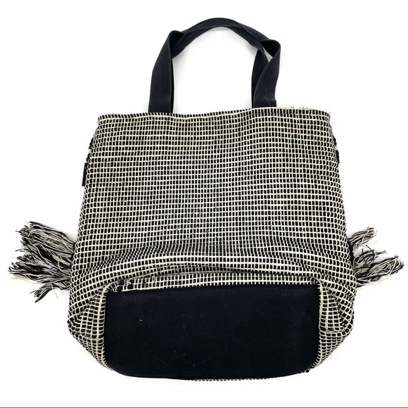 Catori Boho Woven Black and Cream Tote Bag - Picture 2 of 4